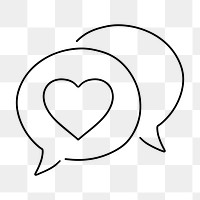 Heart speech bubble png, minimal line art illustration, transparent background