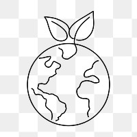 Sprout globe Earth png, minimal line art illustration, transparent background