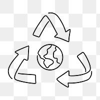 Recyclable Earth png, minimal line art illustration, transparent background