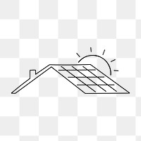 Solar panel roof png, minimal line art illustration, transparent background