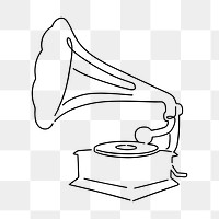 Vintage gramophone png, minimal line art illustration, transparent background