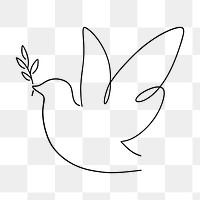 Peace dove bird png, minimal line art illustration, transparent background