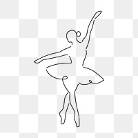 Dancing ballerina png, minimal line art illustration, transparent background