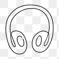 Wireless headphones png, minimal line art illustration, transparent background