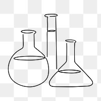 Laboratory glassware png, minimal line art illustration, transparent background