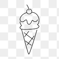 Ice-cream cone png, minimal line art illustration, transparent background