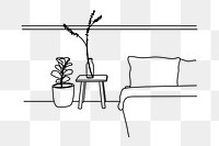 PNG bedroom plant decor doodle illustration, transparent background