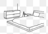 PNG minimal bedroom interior doodle illustration, transparent background