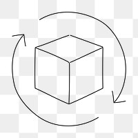 PNG cube rotation icon doodle illustration, transparent background