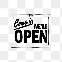 PNG store open sign doodle illustration, transparent background