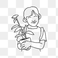 PNG girl holding plant doodle illustration, transparent background