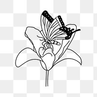 PNG butterfly & flower doodle illustration, transparent background