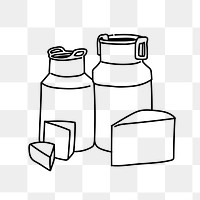 PNG milk churn & cheese doodle illustration, transparent background