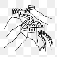 PNG Great Wall of China doodle illustration, transparent background