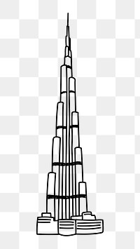 PNG Burj Khalifa Dubai doodle illustration, transparent background