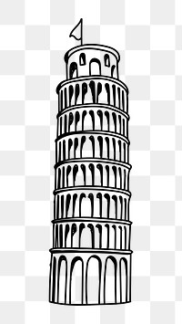 PNG Leaning Tower of Pisa Italy doodle illustration, transparent background