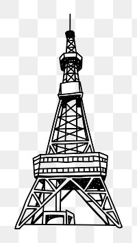 PNG Tokyo Tower Japan doodle illustration, transparent background