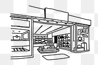 PNG retail store front doodle illustration, transparent background