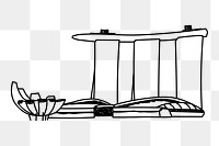 PNG Marina Bay Sands Singapore doodle illustration, transparent background