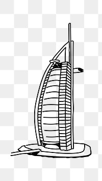 PNG Burj Al Arab Dubai doodle illustration, transparent background