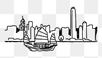 PNG Victoria Harbour Hong Kong doodle illustration, transparent background