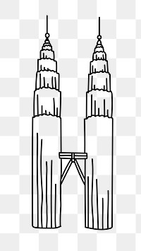 PNG Petronas Twin Towers doodle illustration, transparent background