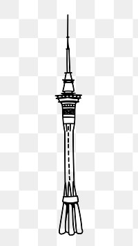 PNG Sky Tower New Zealand doodle illustration, transparent background