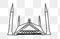 PNG Faisal Mosque Pakistan doodle illustration, transparent background