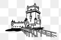 PNG Belém Tower Portugal doodle illustration, transparent background