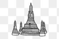 PNG Arun Ratchawararam Temple Thailand doodle illustration, transparent background