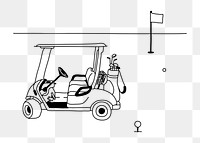 PNG golf cart & course doodle illustration, transparent background