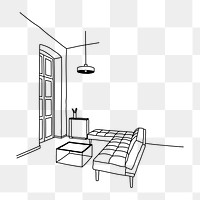 PNG modern living room doodle illustration, transparent background