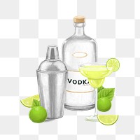 PNG Margarita cocktail set, alcoholic drinks illustration, transparent background