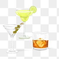 PNG Whiskey, cocktails, alcoholic beverage illustration, transparent background