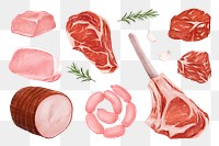 PNG Fresh meat butchery, food illustration set, transparent background