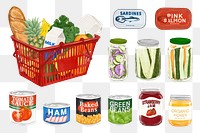 PNG Canned food, grocery food collage element set, transparent background