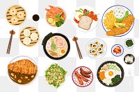 PNG Delicious Asian food collage element set, transparent background