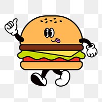 Retro hamburger png, cartoon illustration, transparent background