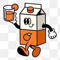 Retro orange juice carton png, cartoon illustration, transparent background