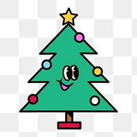 Christmas tree cartoon png, line art illustration, transparent background