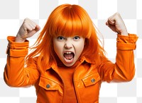 PNG Orange Girl Power shouting portrait photo. AI generated Image by rawpixel.