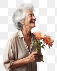 PNG Gandpa give gandma flower smiling adult white. 