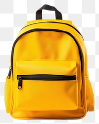 PNG Fabric bright school bus yellow color backpack bag white background handbag. 