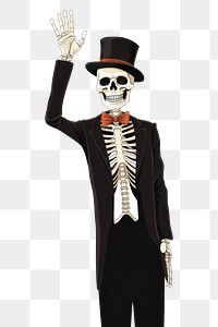 PNG Happy skeleton waving hand costume adult white background. AI generated Image by rawpixel.