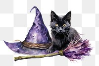 PNG Black cat, watercolor illustration, transparent background