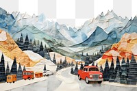 PNG Painting car mountain vehicle. AI generated Image by rawpixel.