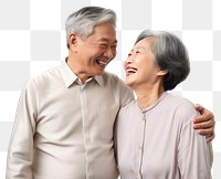 PNG  Romantic asian senior couple laughing adult white background. AI generated Image by rawpixel.