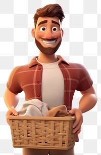 PNG Man holding Laundry basket cartoon smiling adult. 