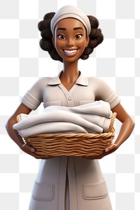 PNG Laundry worker basket smiling holding. 