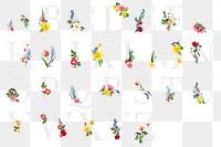 Floral alphabet png English capital letter set, transparent background